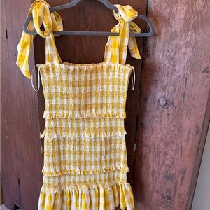 MARBLE Yellow and White Smocked Top
